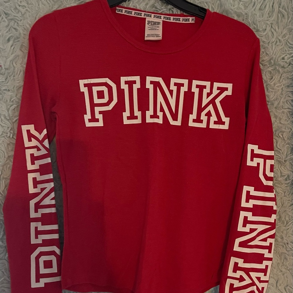 Victoria Secret PINK - Red Long Sleeve Thermal Style PJ Shirt. Size Small